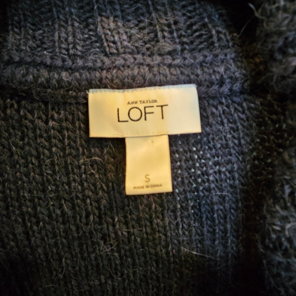 Ann Taylor LOFT Dark Navy Blue Alpaca Wool Blend Shawl Collar Wrap Sweater Small - Picture 3 of 4